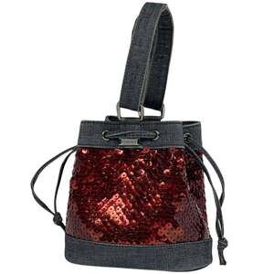 CHANEL logo handbag, drawstring style, denim, blue, red, women's